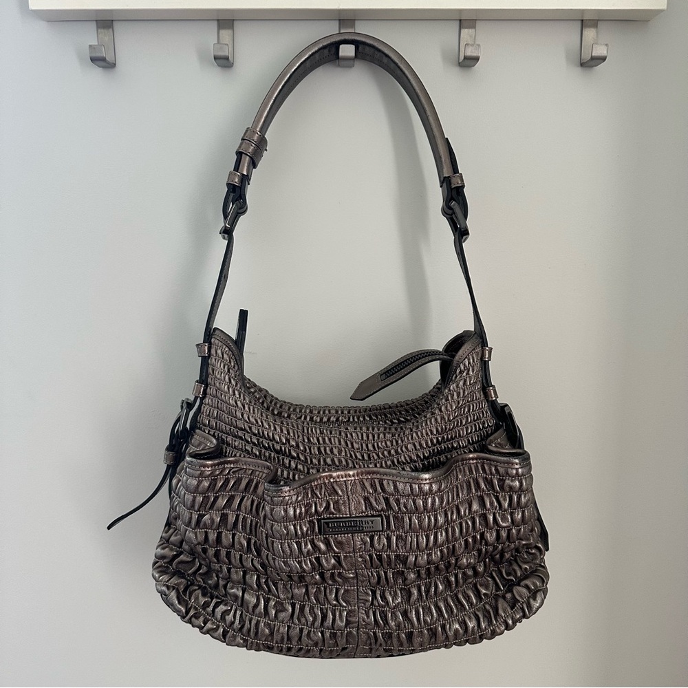 Burberry Bronze Pleated Leather Shoulder Bag
